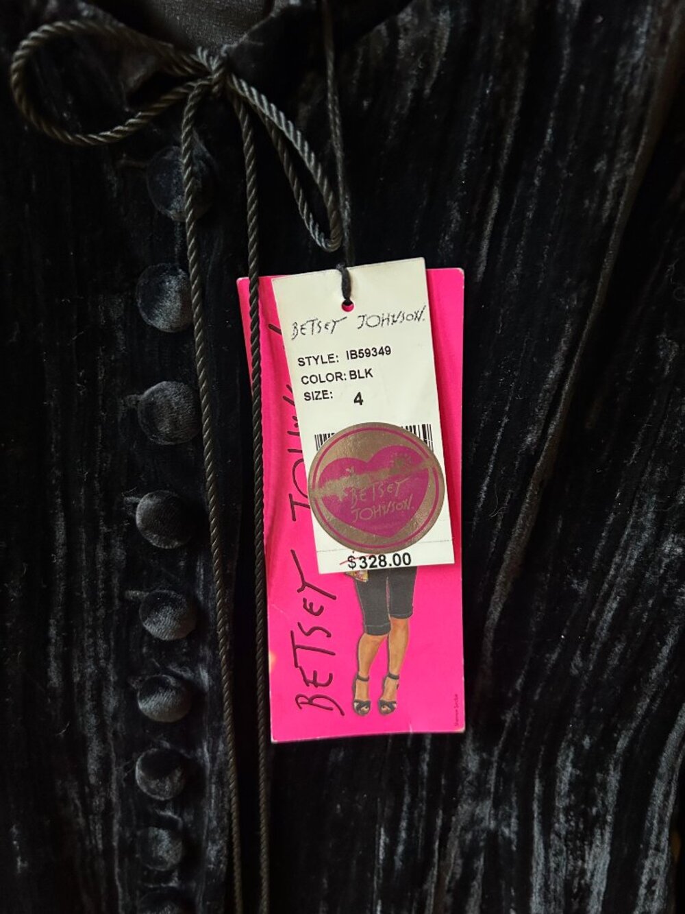 Vintage Y2K Betsey Johnson Black Crushed Velvet Bustle Top - Picture 10 of 12